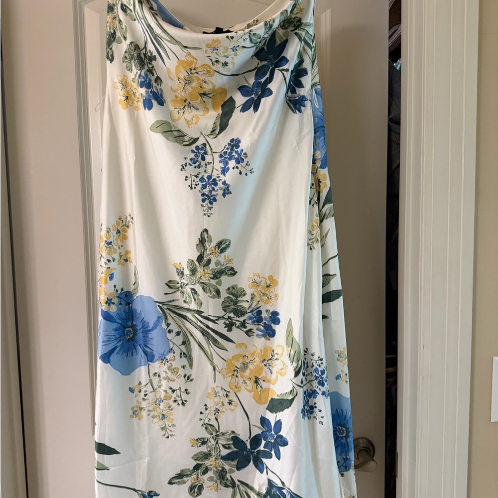 Lulu's season of Bliss white floral print satin strapless midi dress